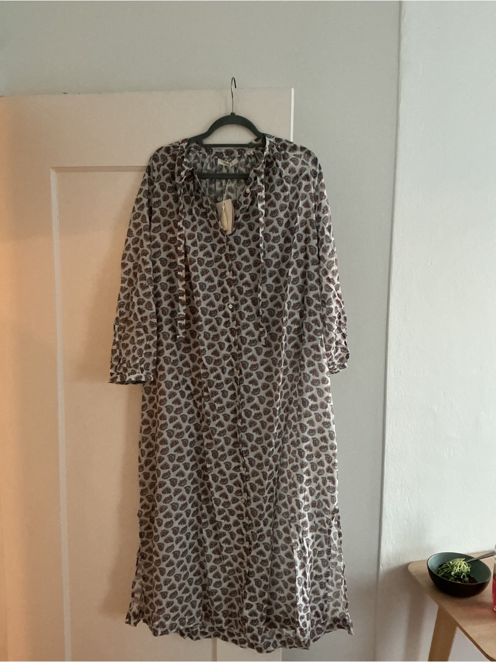 DOEN cover up/dress with white. brown and blue flowers.